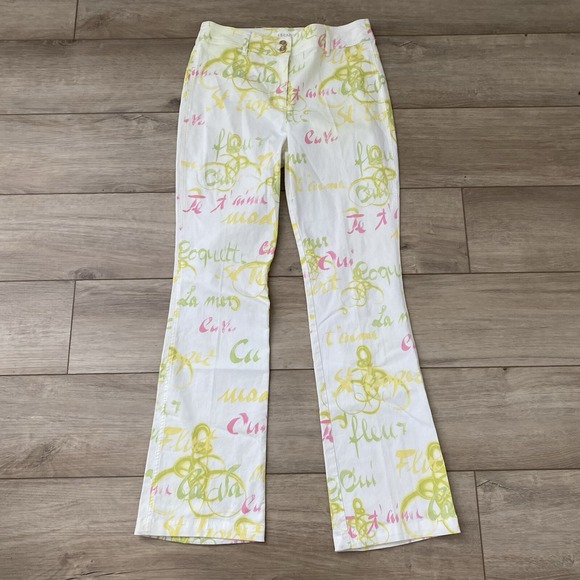 Vintage Y2K ESCADA Coastal Coquette White French Pastel Print Pants Size 38 / 6